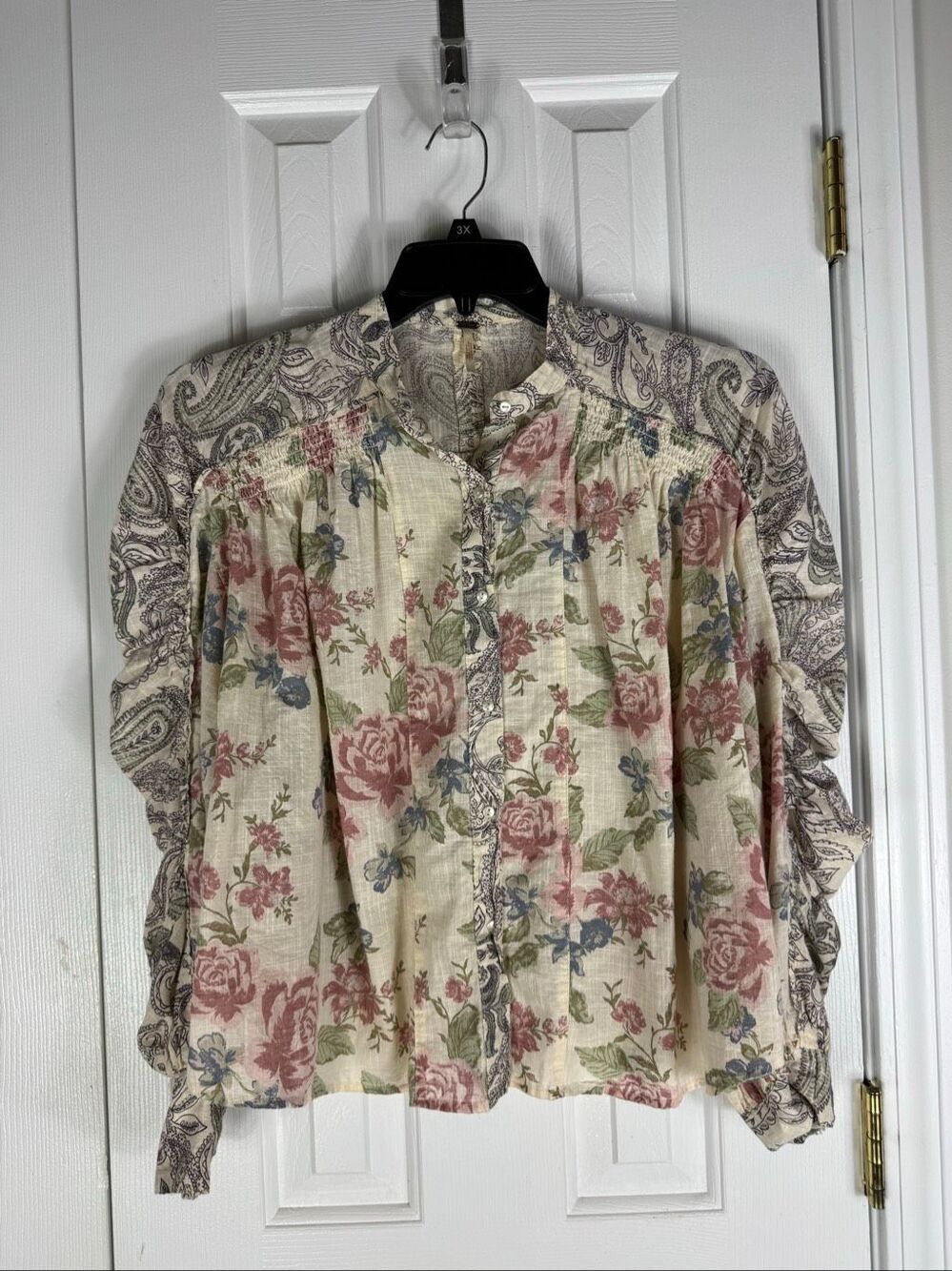 Free People Womens Ethereal Victorian Maraya Floral Mixed Print Button Down Blou